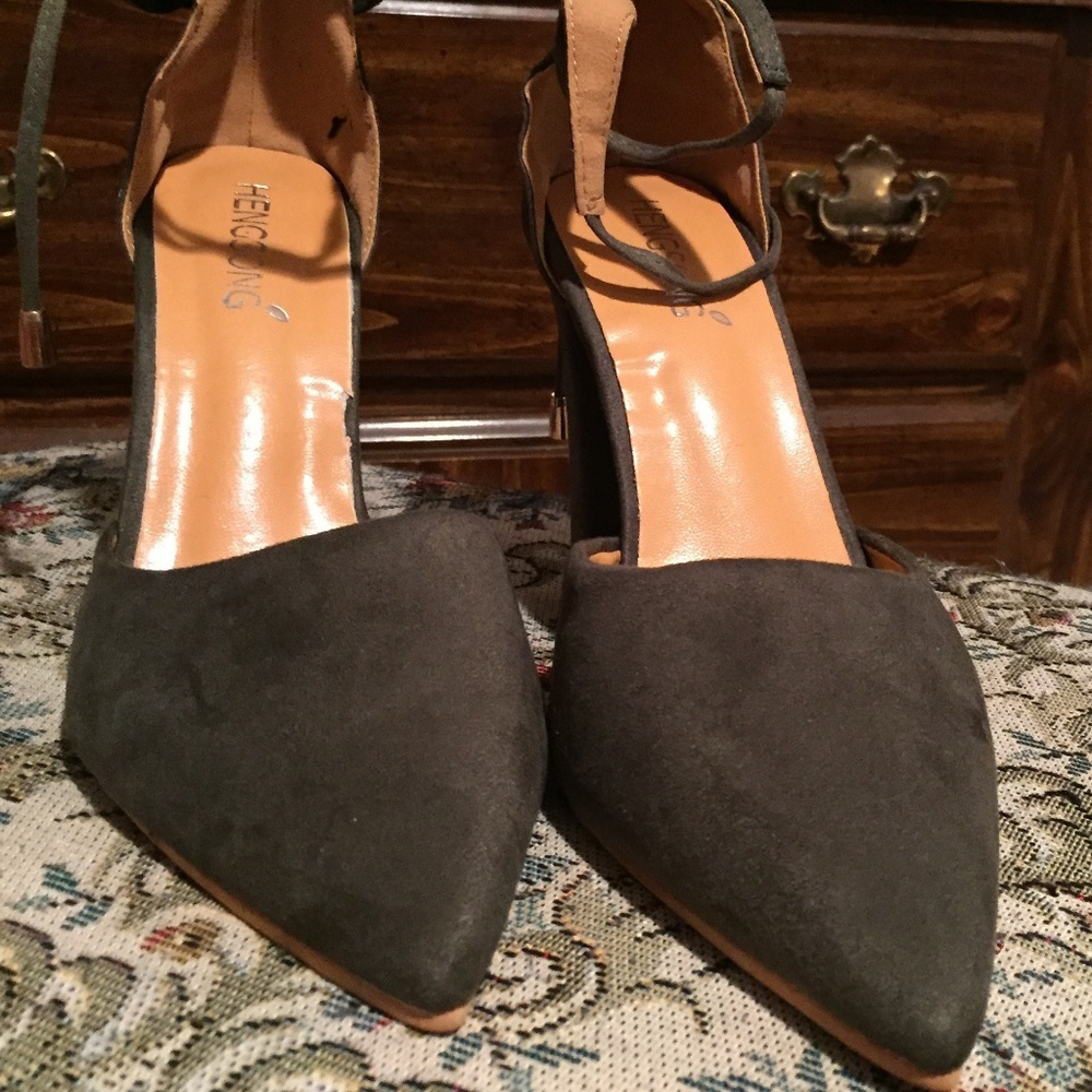 Suede Block Heel Ankle Strap Booties